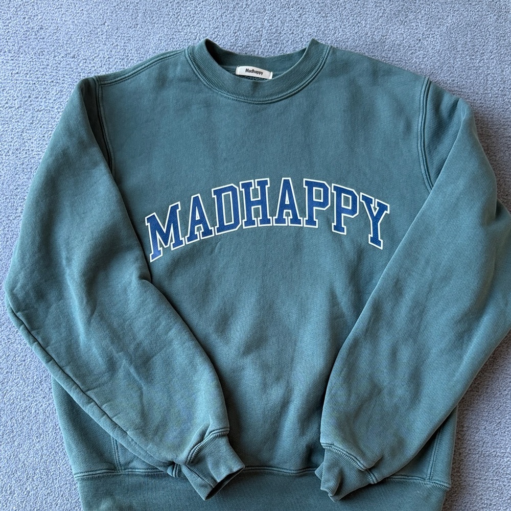 Madhappy Teal Green Crewneck with Blue Arch Logo